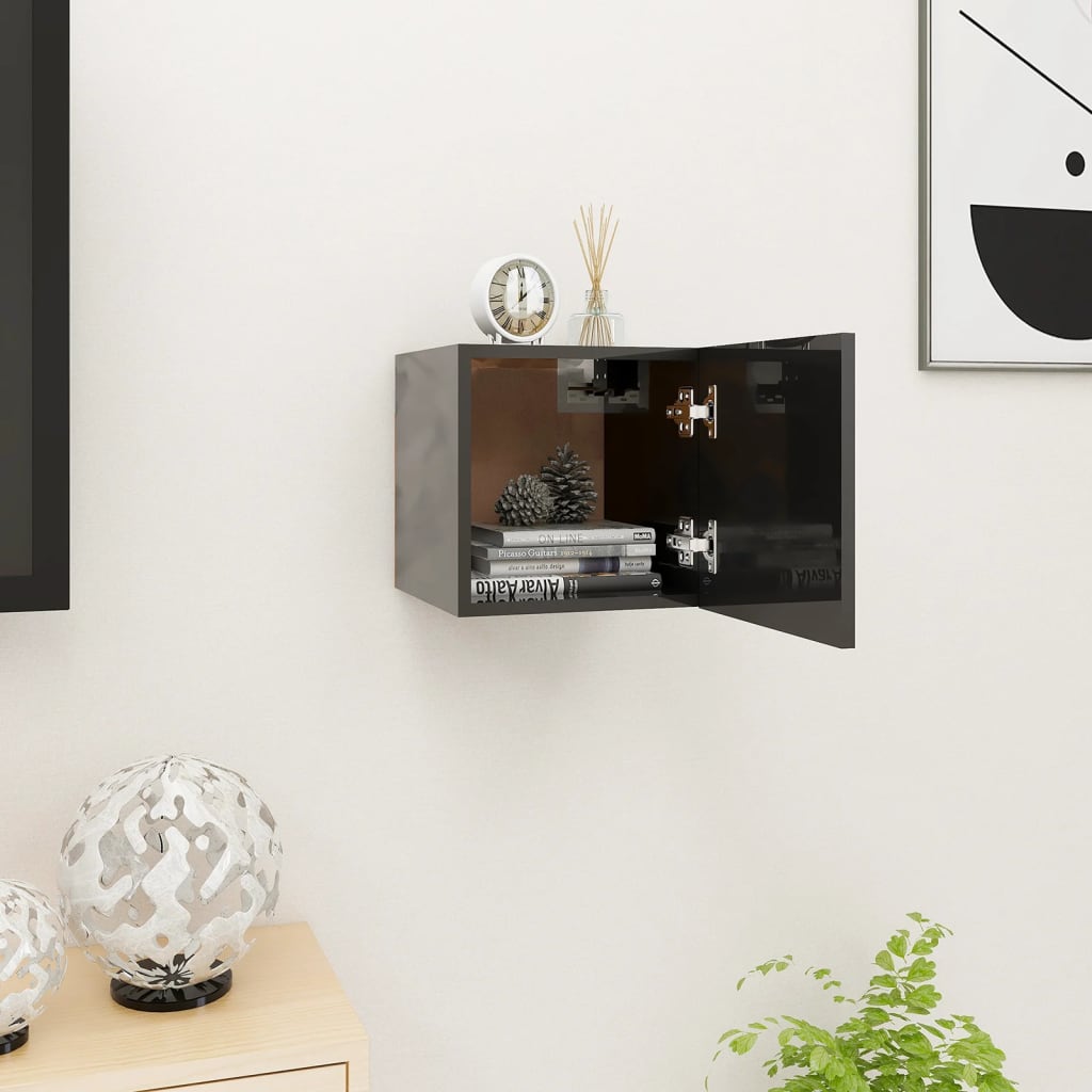vidaXL Stenska TV omarica visok sijaj črna 30,5x30x30 cm