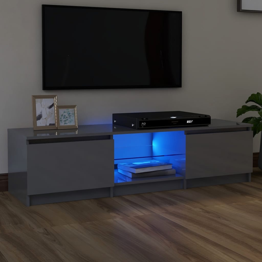 vidaXL TV omarica z LED lučkami visok sijaj siva 140x40x35,5 cm