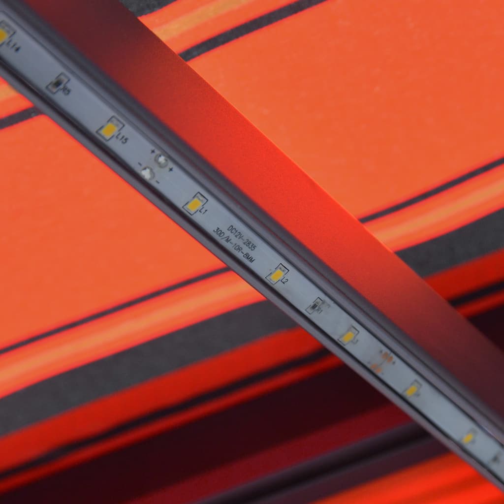 vidaXL Zložljiva tenda s senzorjem in LED 300x250 cm oranžna in rjava