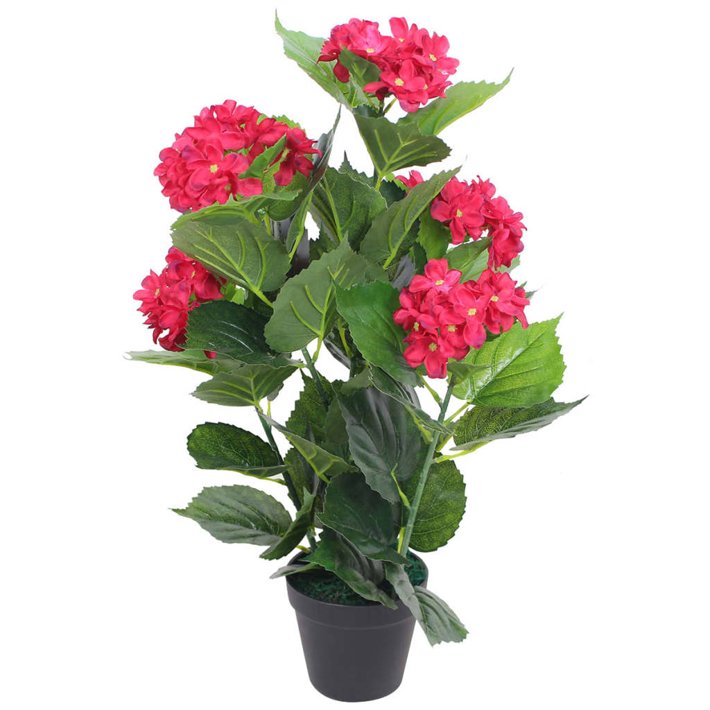 vidaXL Umetna rastlina hortenzija v loncu 60 cm rdeča