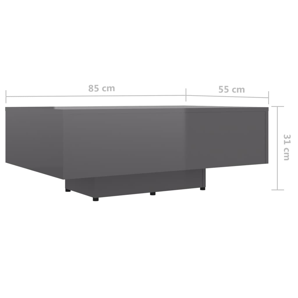 vidaXL Klubska mizica visok sijaj siva 85x55x31 cm iverna plošča