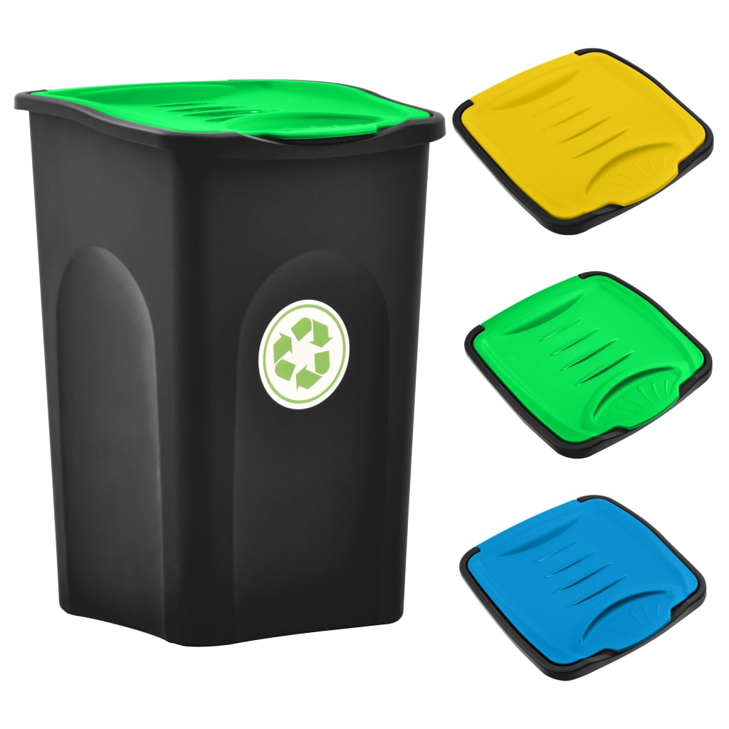 vidaXL Koš za smeti s pokrovom na tečajih 50 L črn in zelen