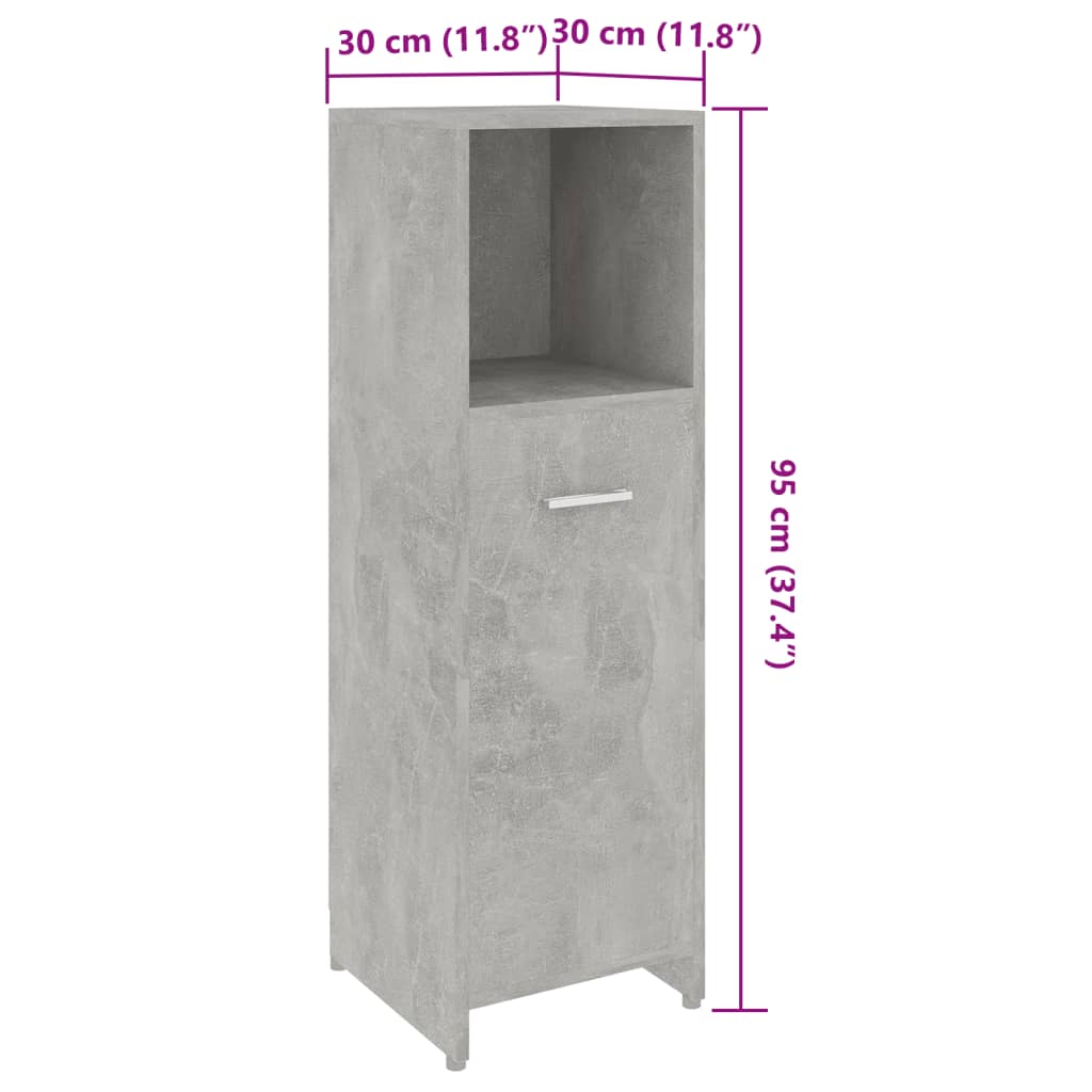 vidaXL Kopalniška omarica betonsko siva 30x30x95 cm iverna plošča