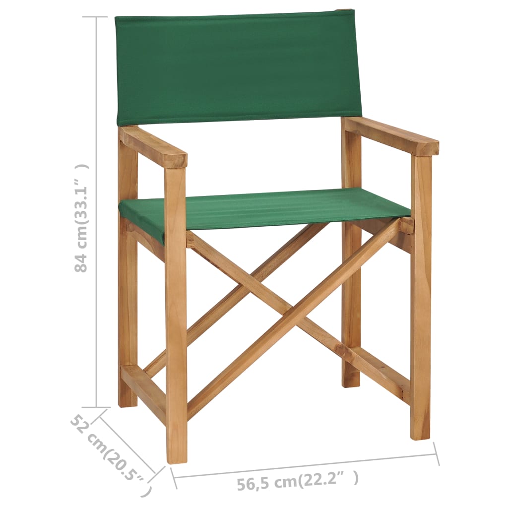 vidaXL Zložljiv režiserski stol trdna tikovina zelen