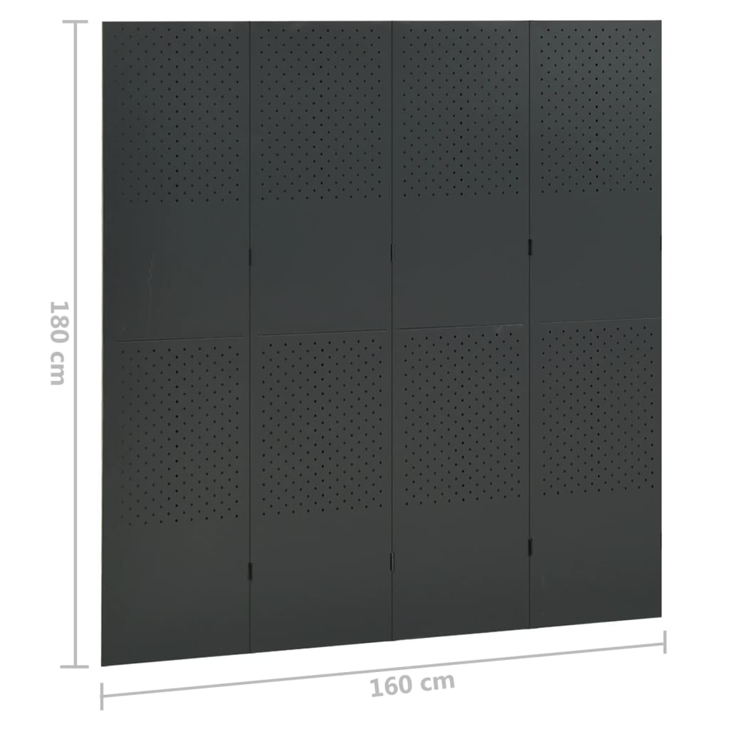 vidaXL Paravan 4-delni antracitna 160x180 cm jeklo