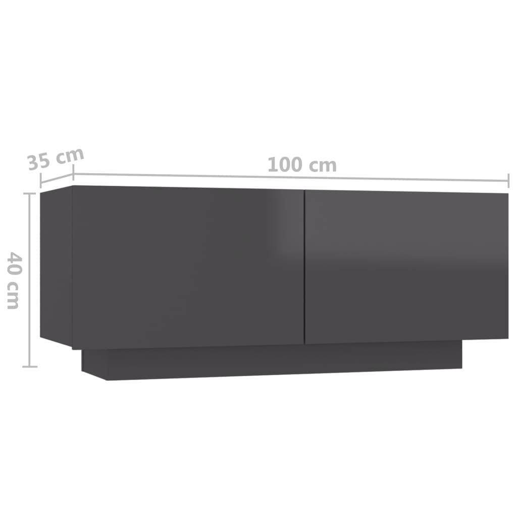 vidaXL Nočna omarica visok sijaj siva 100x35x40 cm iverna plošča