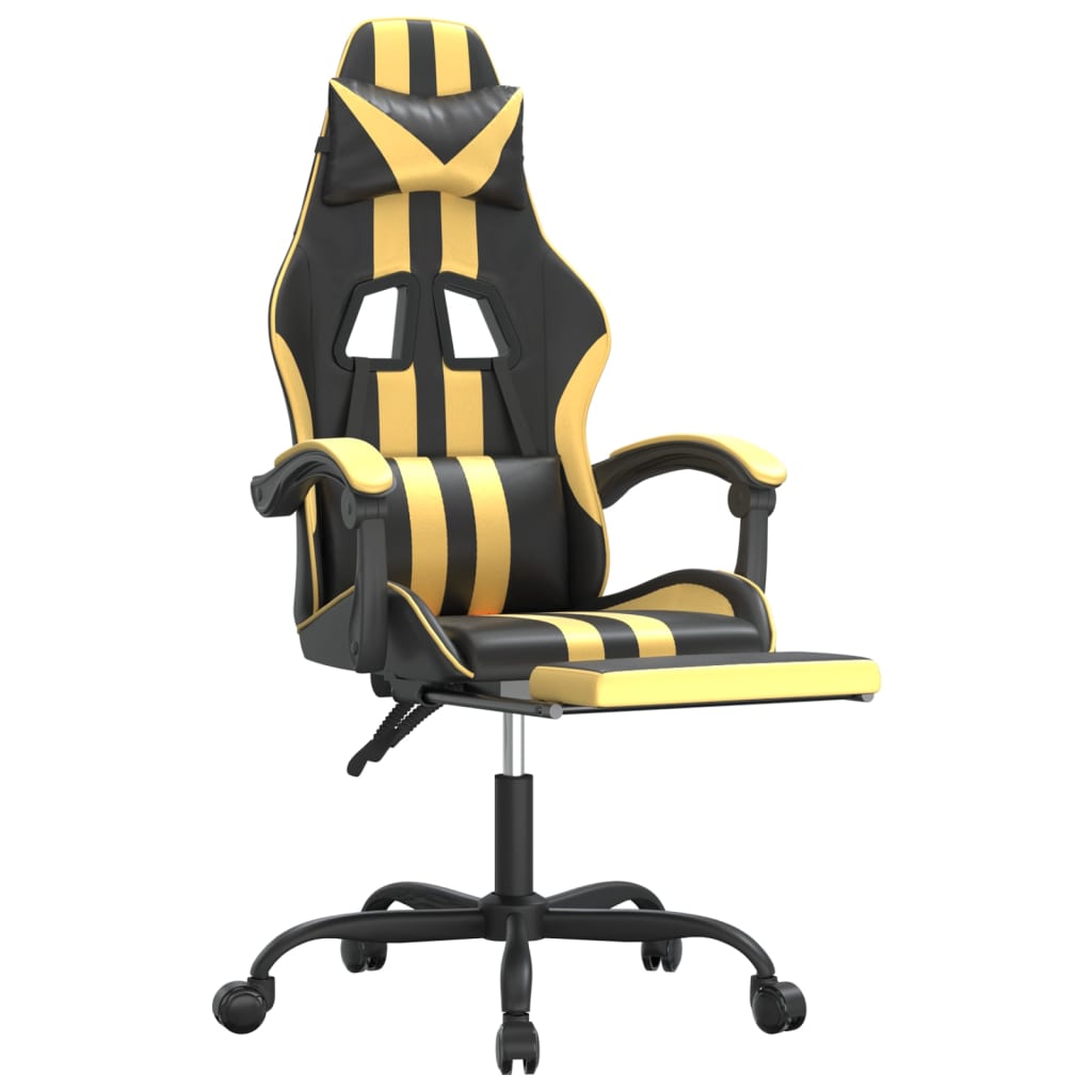 vidaXL Vrtljiv gaming stol z oporo za noge črno in zlato umetno usnje