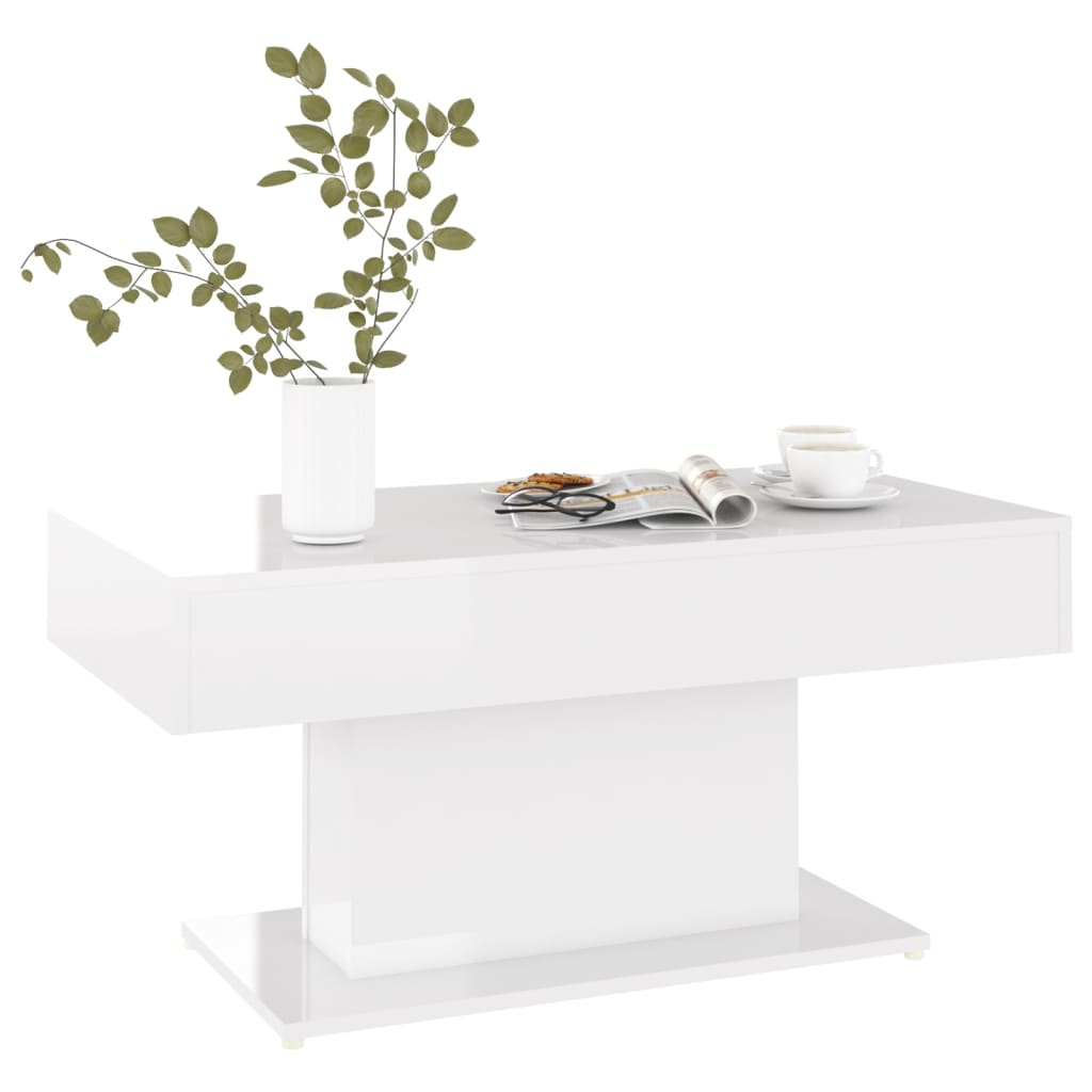 vidaXL Klubska mizica visok sijaj bela 96x50x45 cm iverna plošča