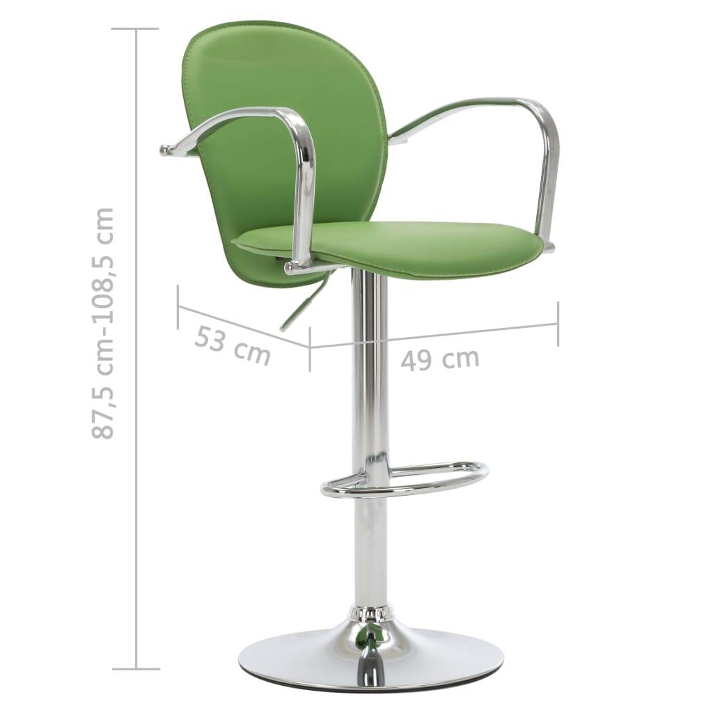 vidaXL Barski stolčki z naslonjali za roke 2 kosa zeleno umetno usnje