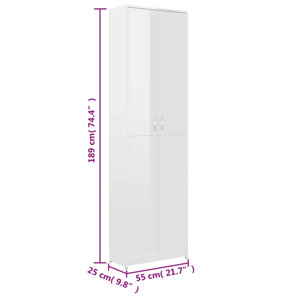vidaXL Omara za hodnik visok sijaj bela 55x25x189 cm iverna plošča