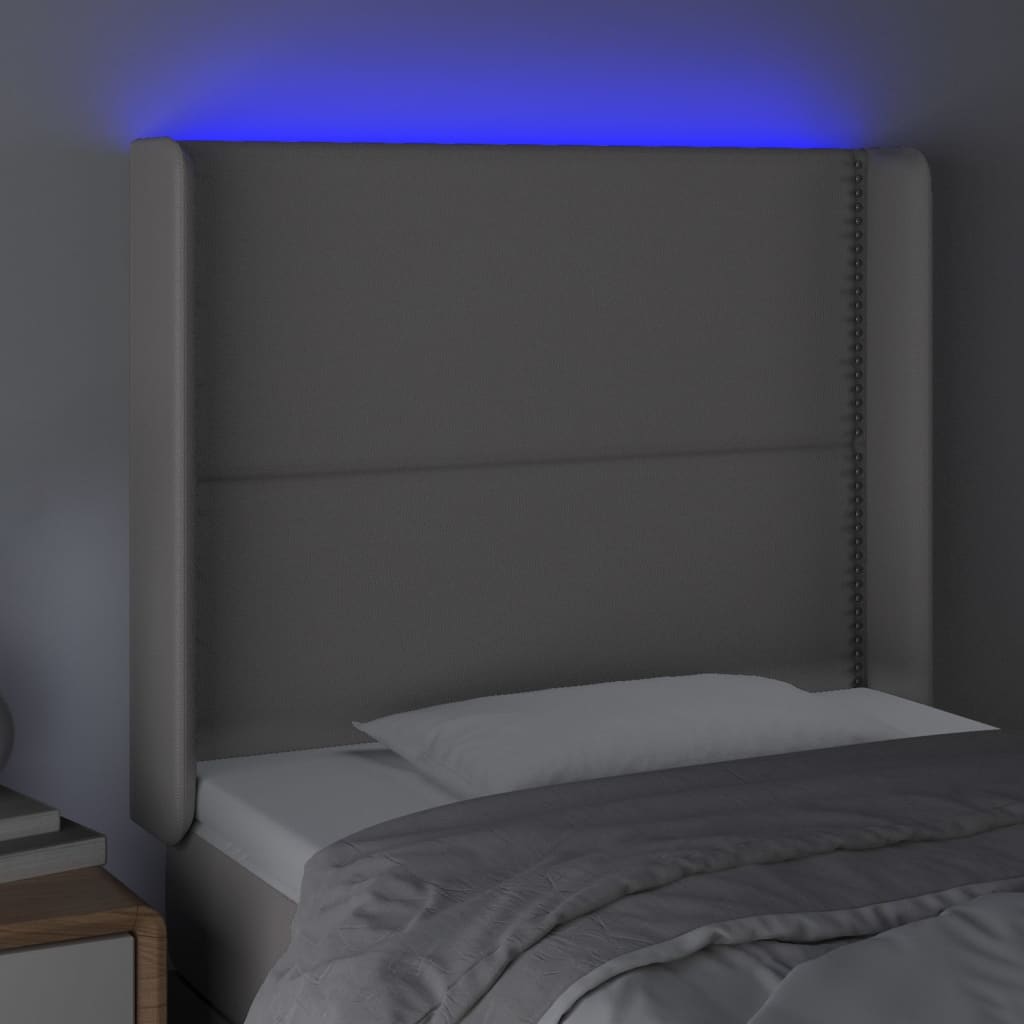 vidaXL LED posteljno vzglavje sivo 103x16x118/128 cm umetno usnje