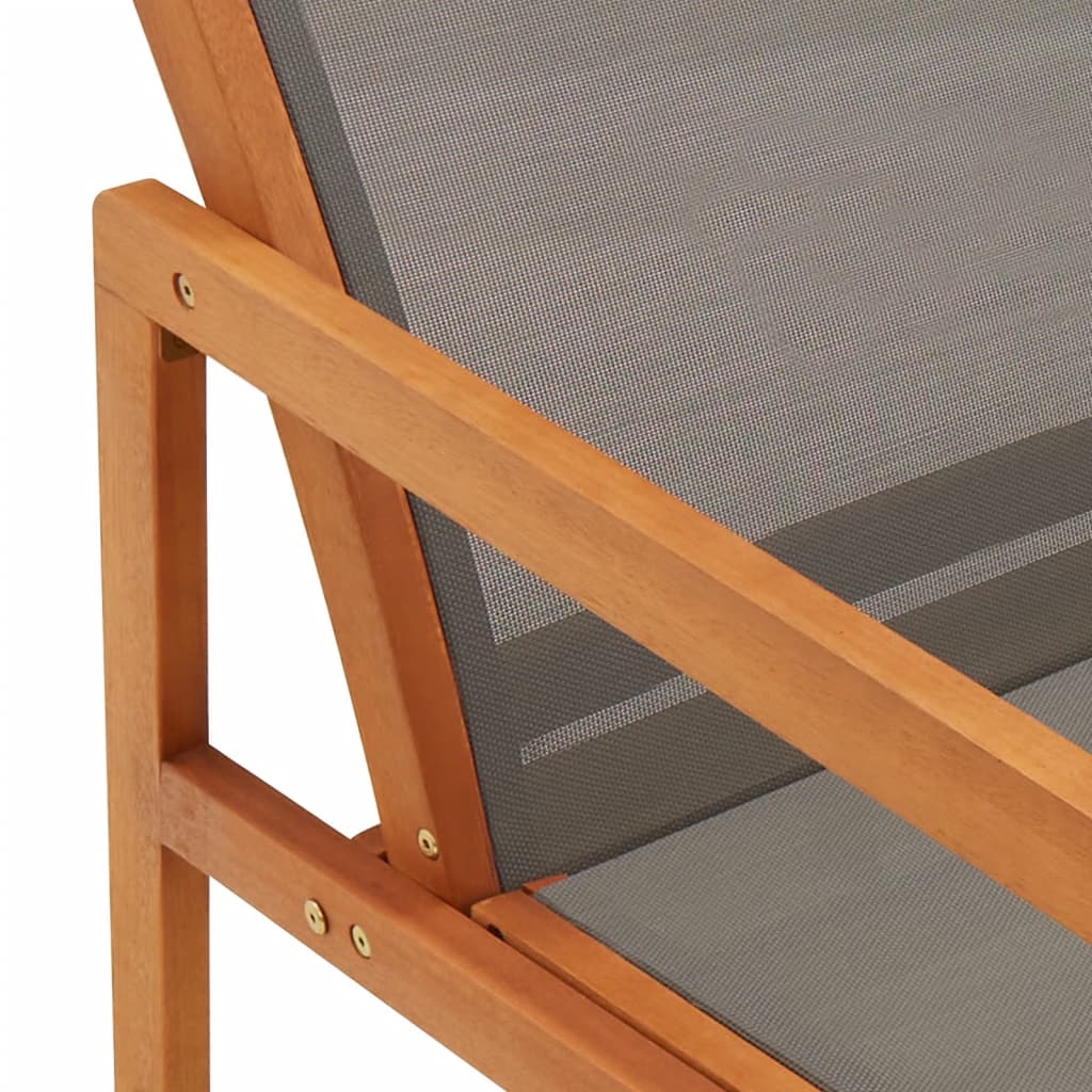 vidaXL Vrtni stol z naslonjalom za noge siv evkaliptusov les in tekstil