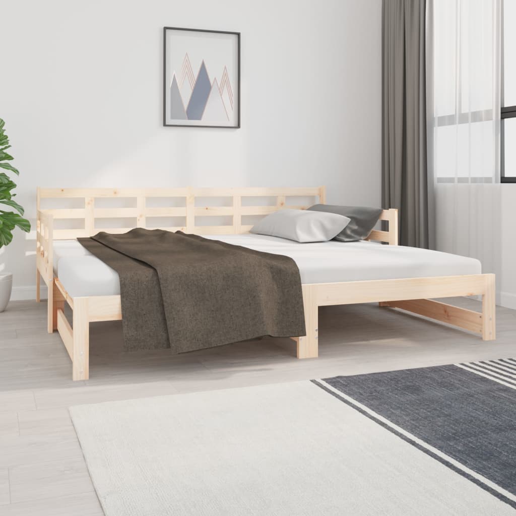 vidaXL Izvlečna dnevna postelja trdna borovina 2x(90x190) cm
