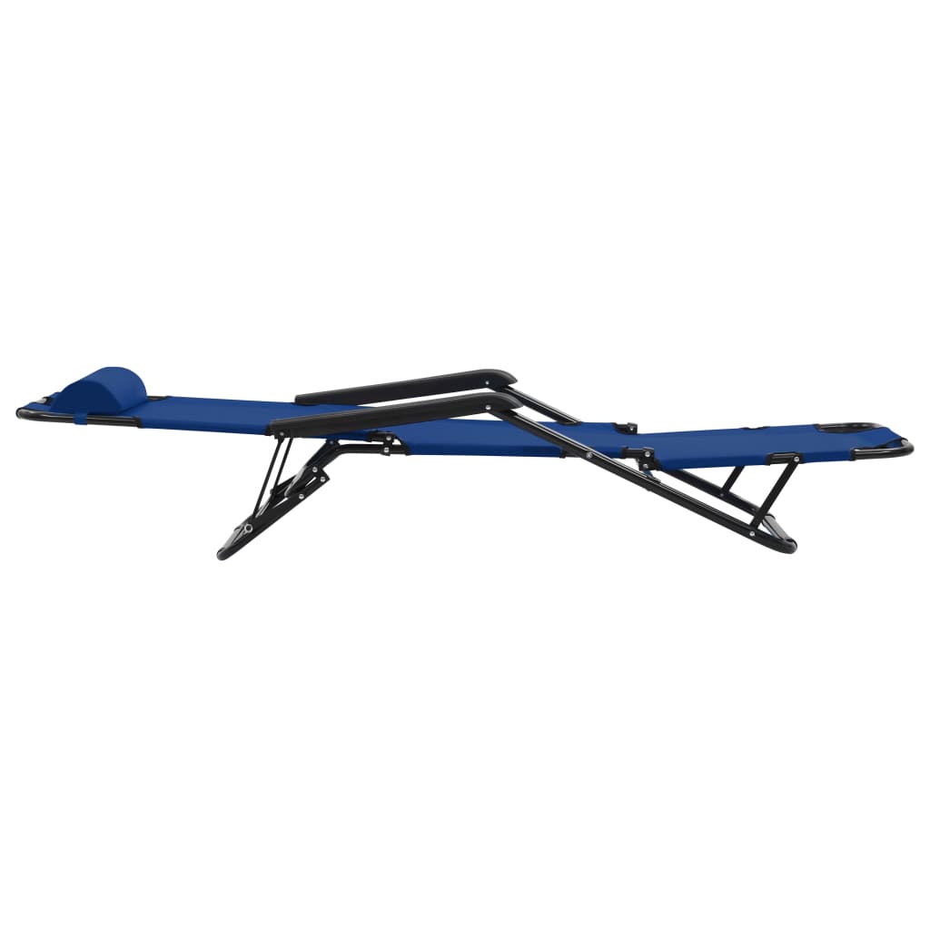 vidaXL Zložljiv ležalnik 2 kosa z naslonjali za noge jeklo modre barve
