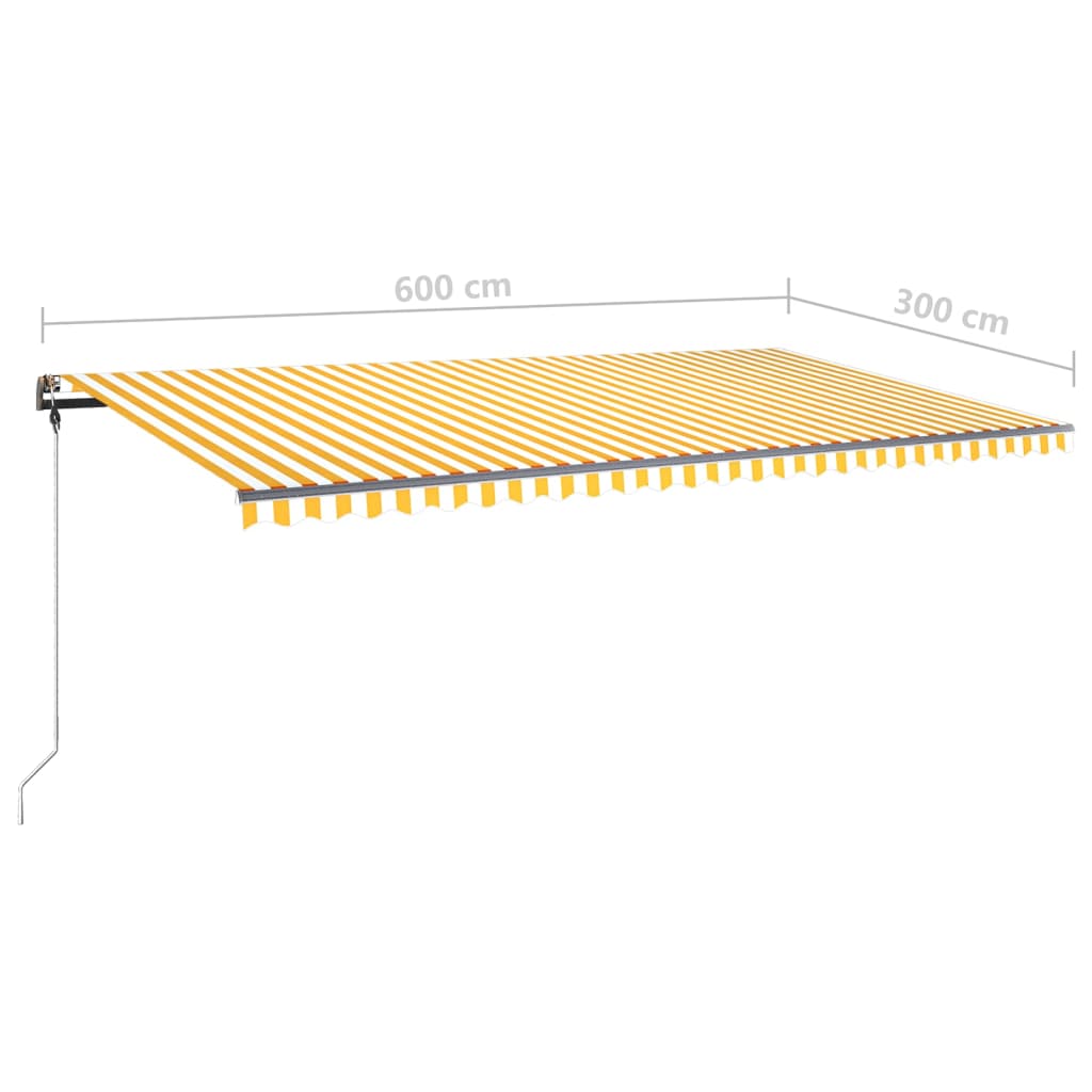 vidaXL Ročna zložljiva tenda z LED lučkami 600x300 cm rumena in bela