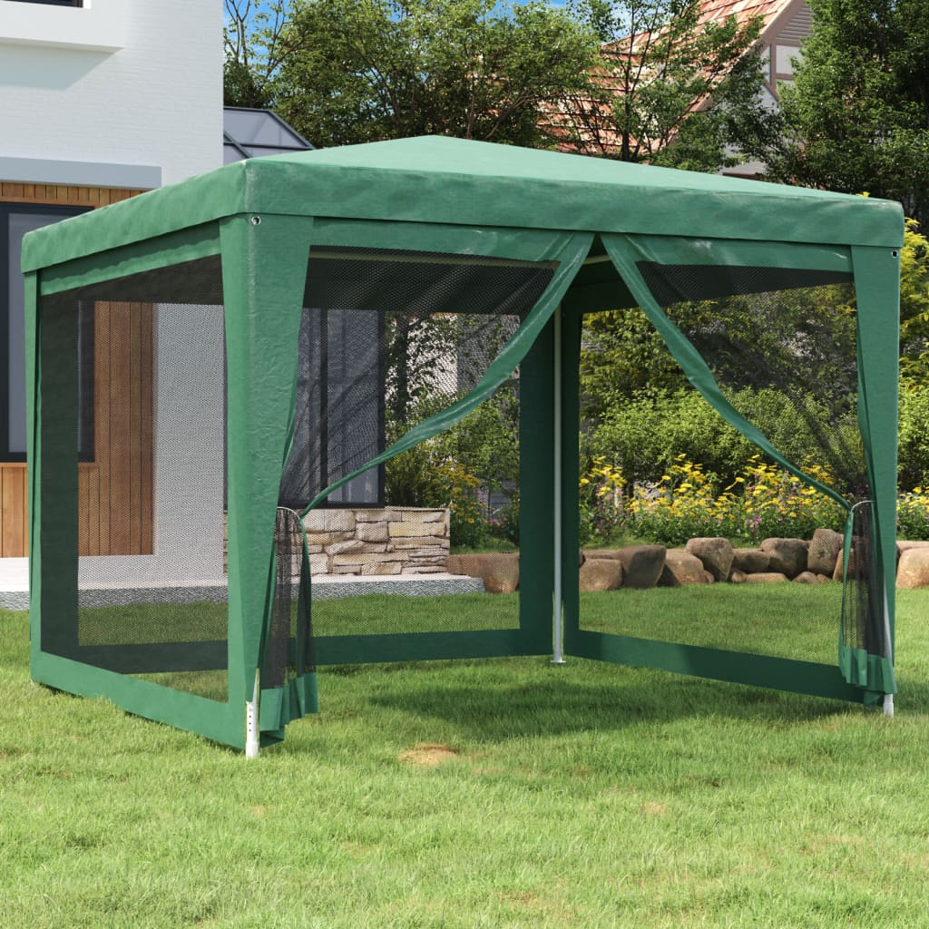 vidaXL Vrtni šotor s 4 mrežastimi stranicami zelen 3x3 m HDPE