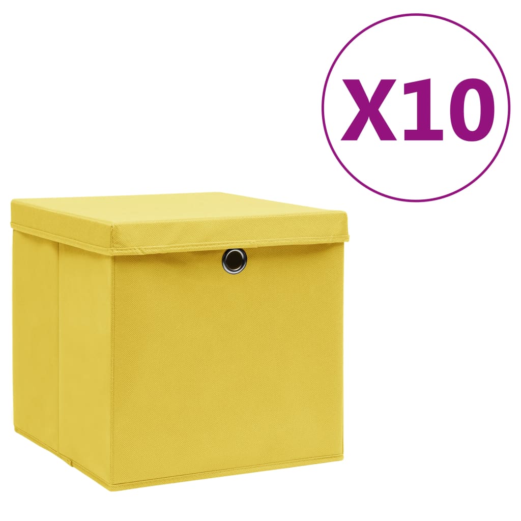 vidaXL Škatle s pokrovi 10 kosov 28x28x28 cm rumene