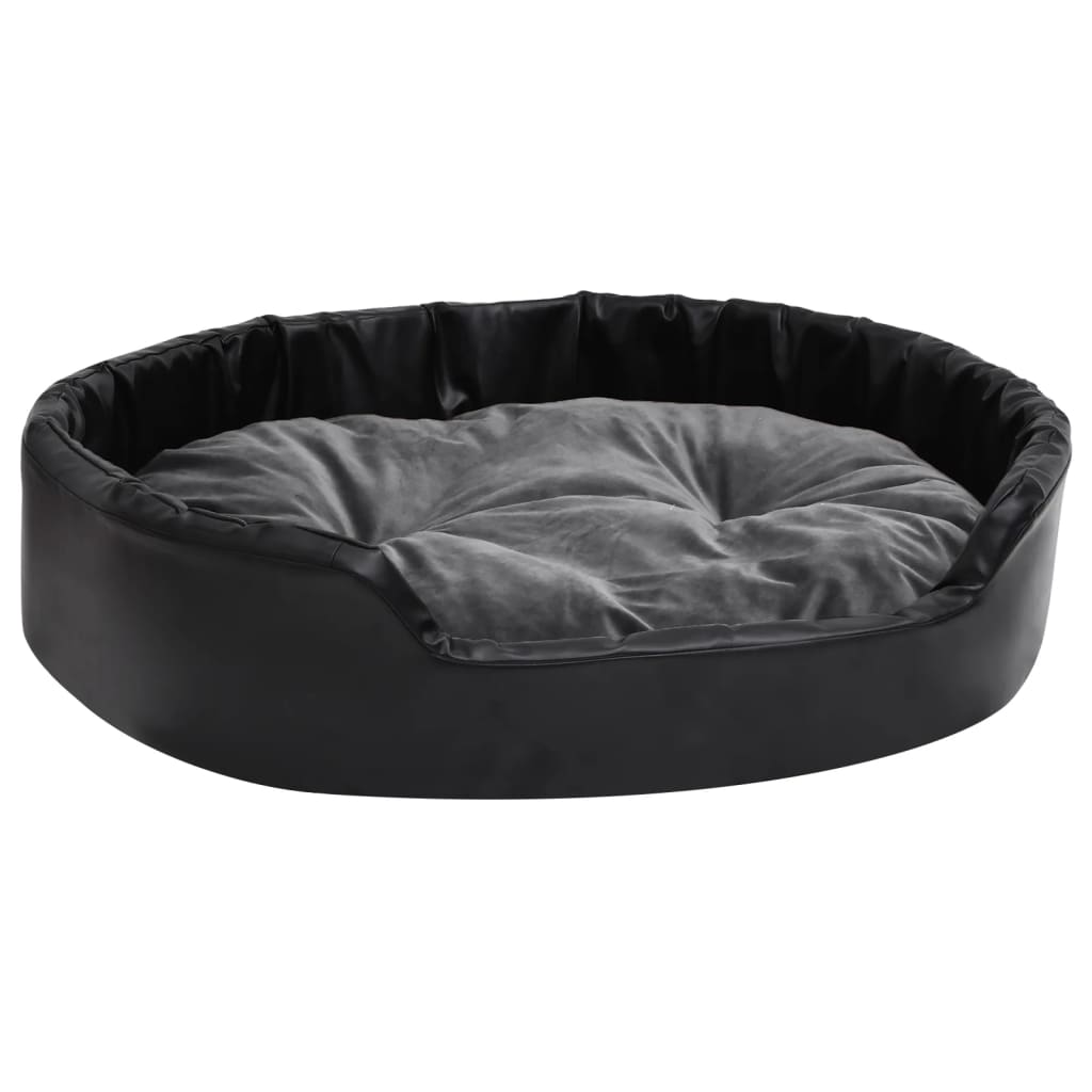 vidaXL Pasja postelja črna in temno siva 90x79x20 cm pliš in um. usnje
