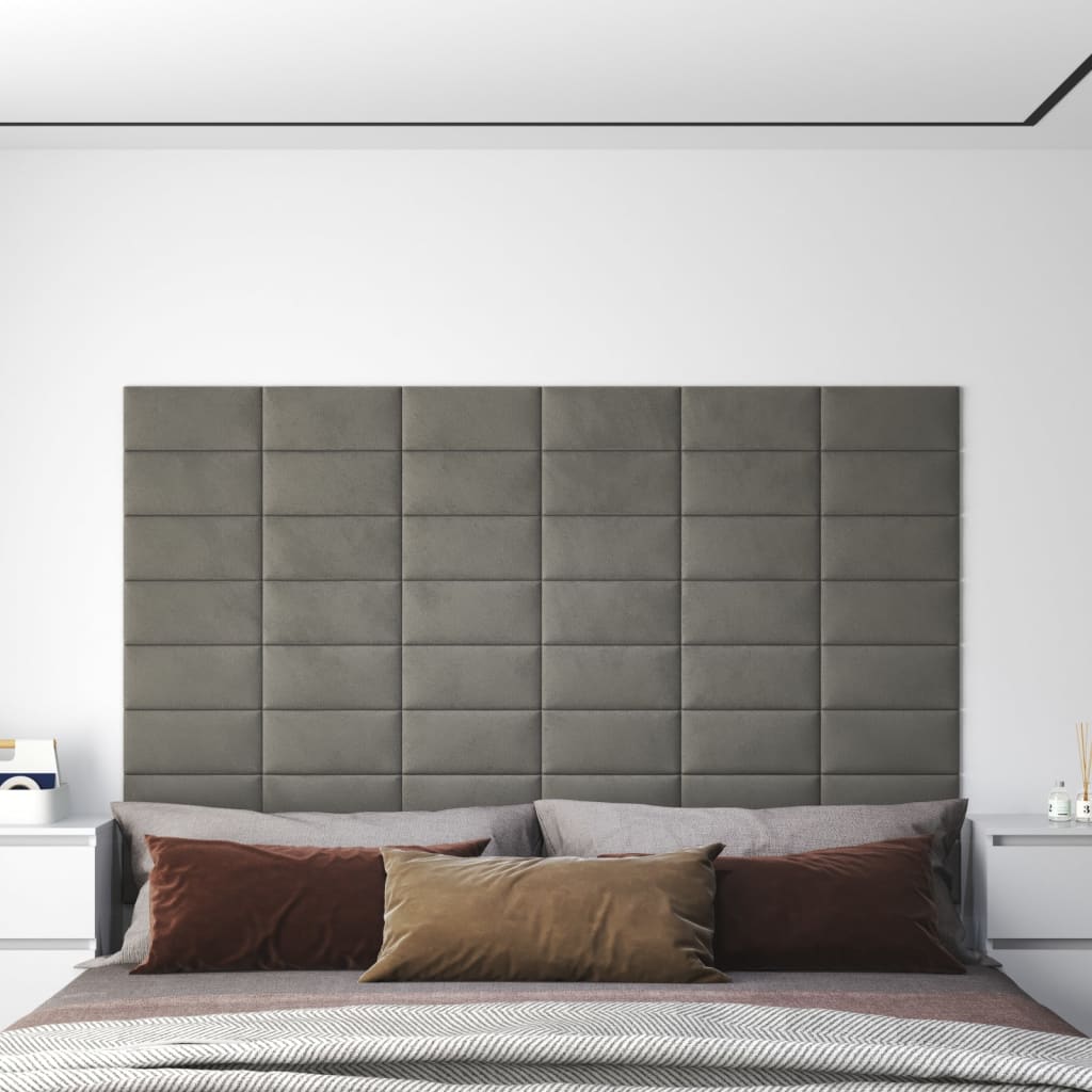 vidaXL Stenski paneli 12 kosov svetlo sivi 30x15 cm žamet 0,54 m²