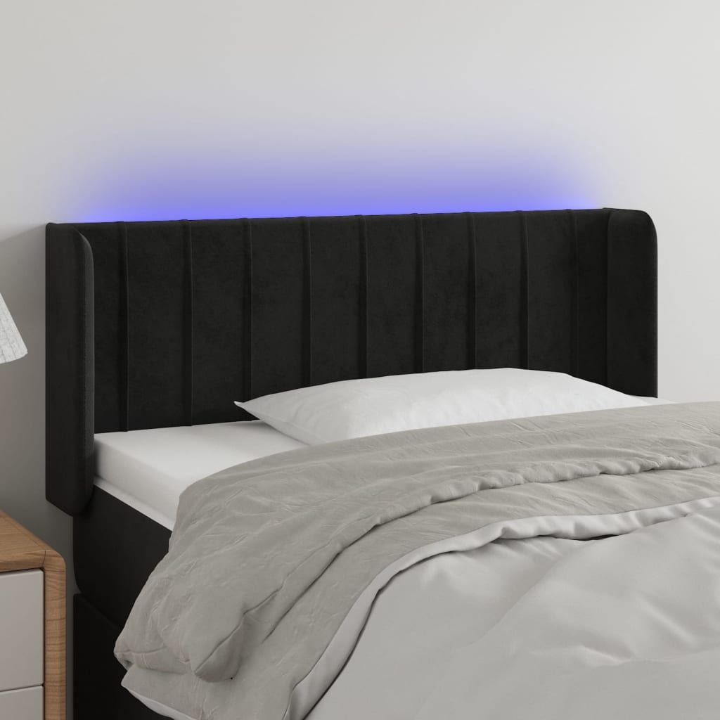 vidaXL LED posteljno vzglavje črno 83x16x78/88 cm žamet