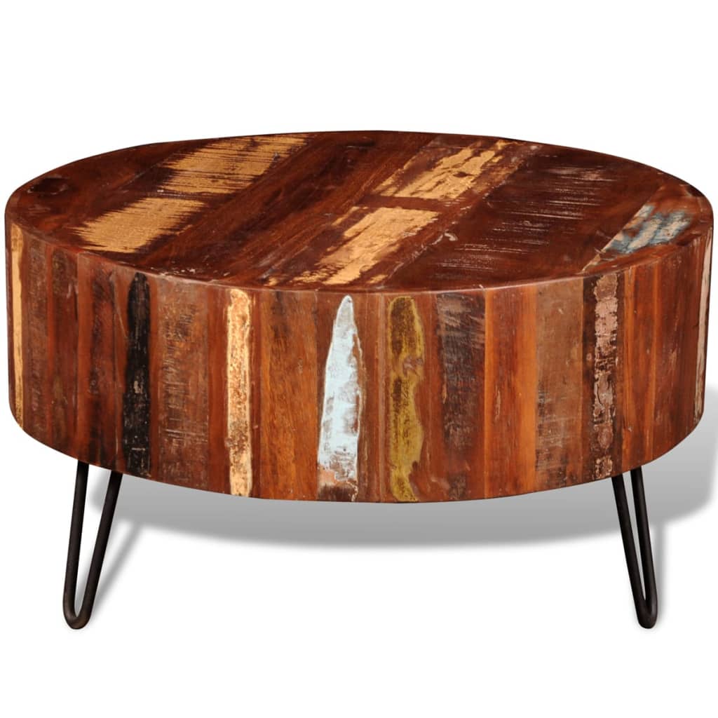 vidaXL Klubska mizica iz trdnega predelanega lesa okrogla