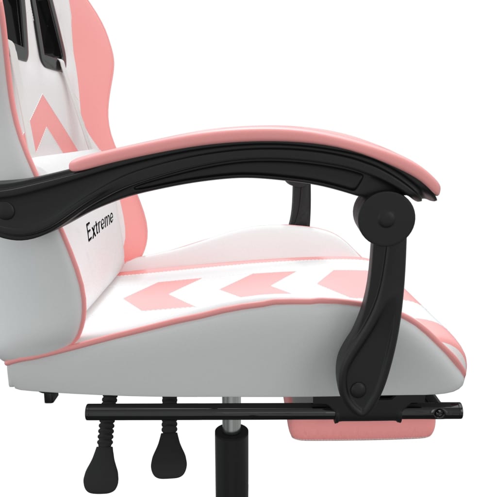 vidaXL Vrtljivi gaming stol z oporo za noge belo in roza umetno usnje