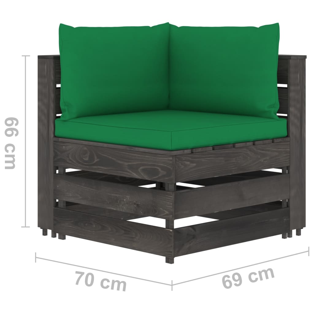 vidaXL Sekcijski kotni kavč z blazinami siv impregniran les