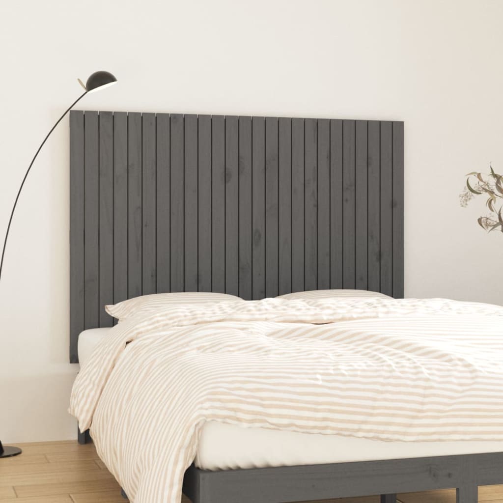 vidaXL Stensko posteljno vzglavje sivo 159,5x3x110 cm trdna borovina