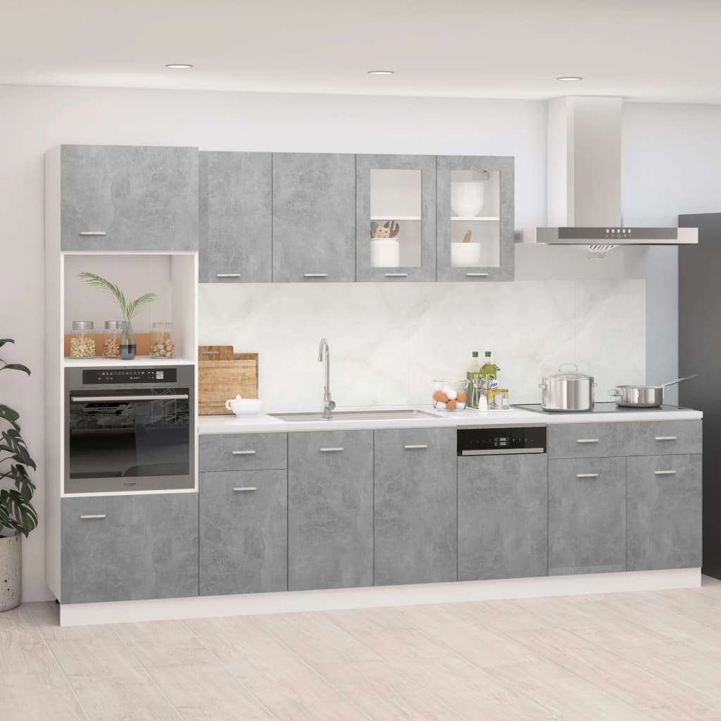 vidaXL Komplet kuhinjskih omaric 7-delni betonsko siv iverna plošča