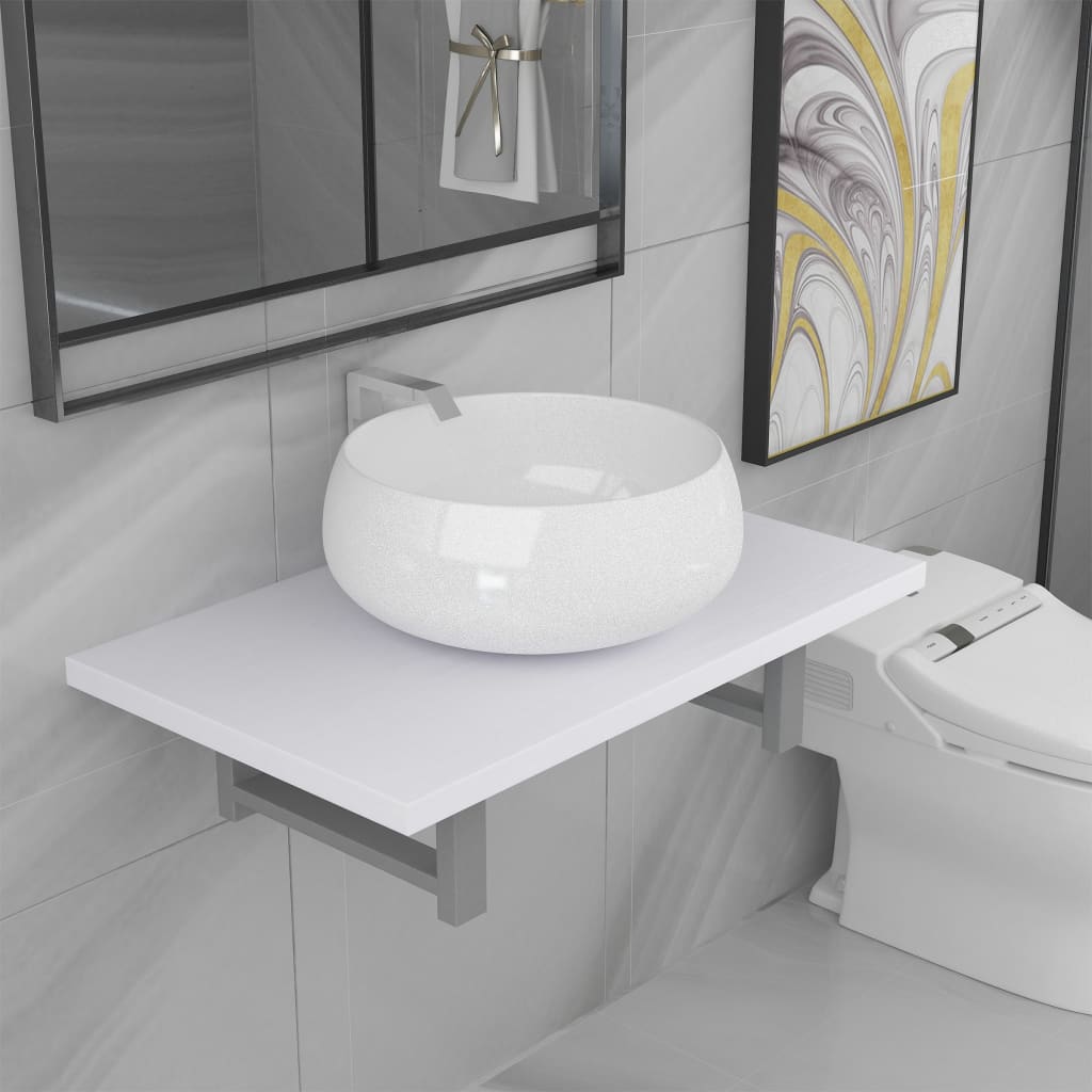 vidaXL Dvodelni komplet kopalniškega pohištva iz keramike bel