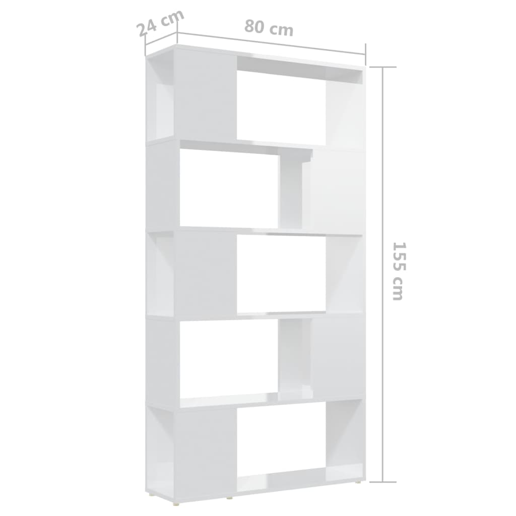 vidaXL Knjižna omara za razdelitev prostora sijaj bela 80x24x155 cm