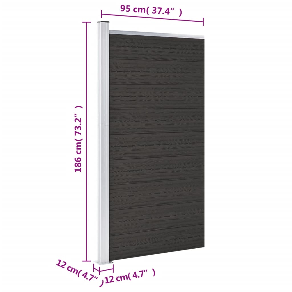 vidaXL Ograjni panel WPC 95x186 cm črn