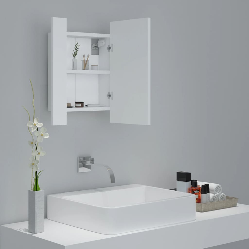vidaXL LED kopalniška omarica z ogledalom bela 40x12x45 cm akril