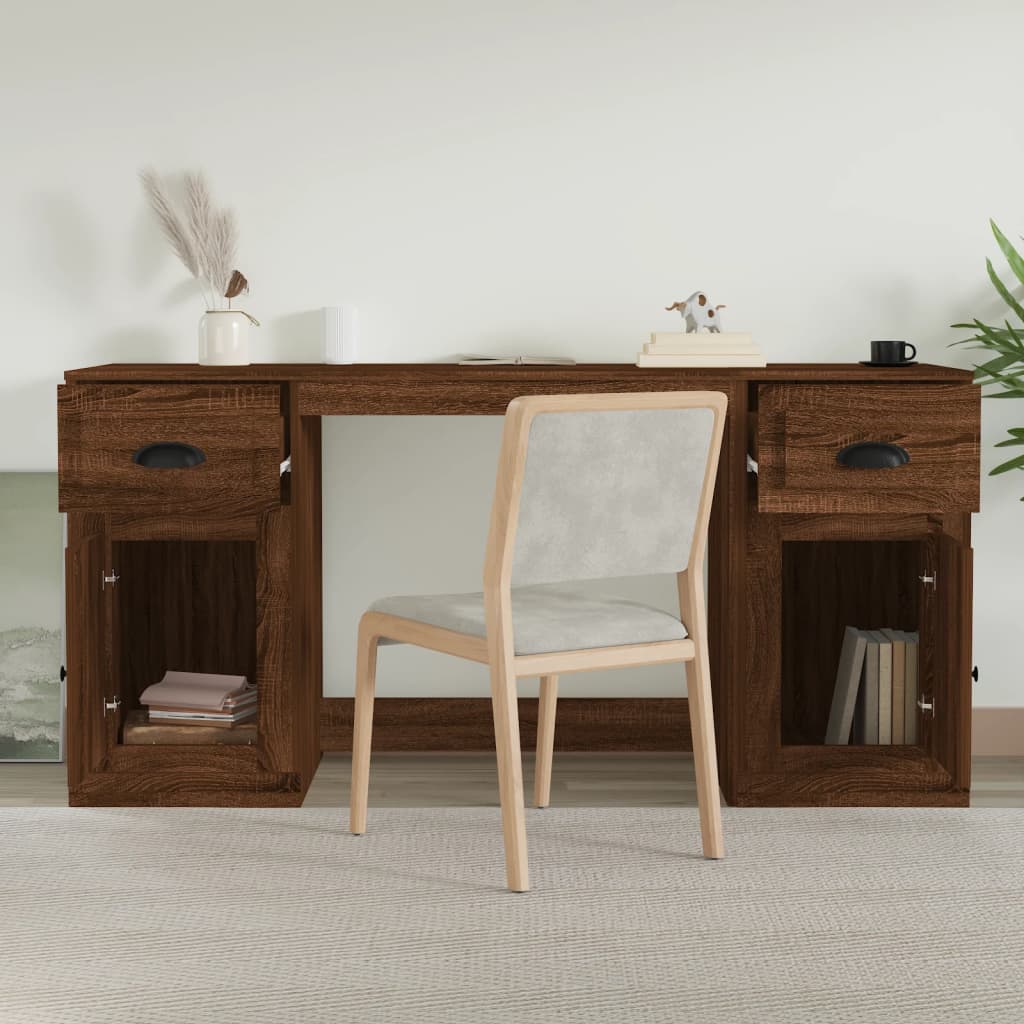 vidaXL Pisalna miza z omaricami rjavi hrast inženirski les