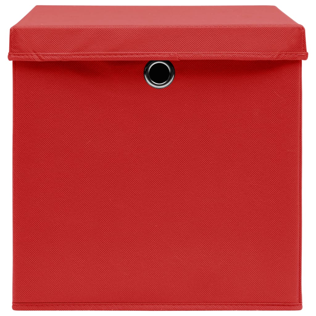 vidaXL Škatle s pokrovi 10 kosov 28x28x28 cm rdeče
