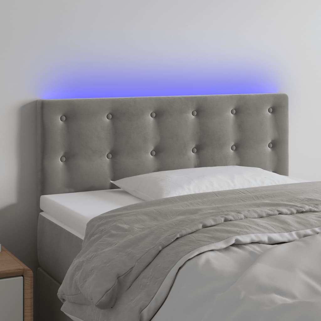 vidaXL LED posteljno vzglavje svetlo sivo 100x5x78/88 cm žamet