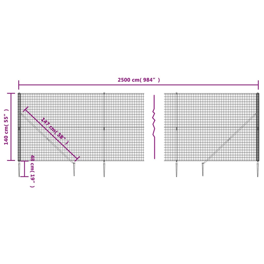 vidaXL Mrežna ograja s konicami za postavitev zelena 1,4x25 m