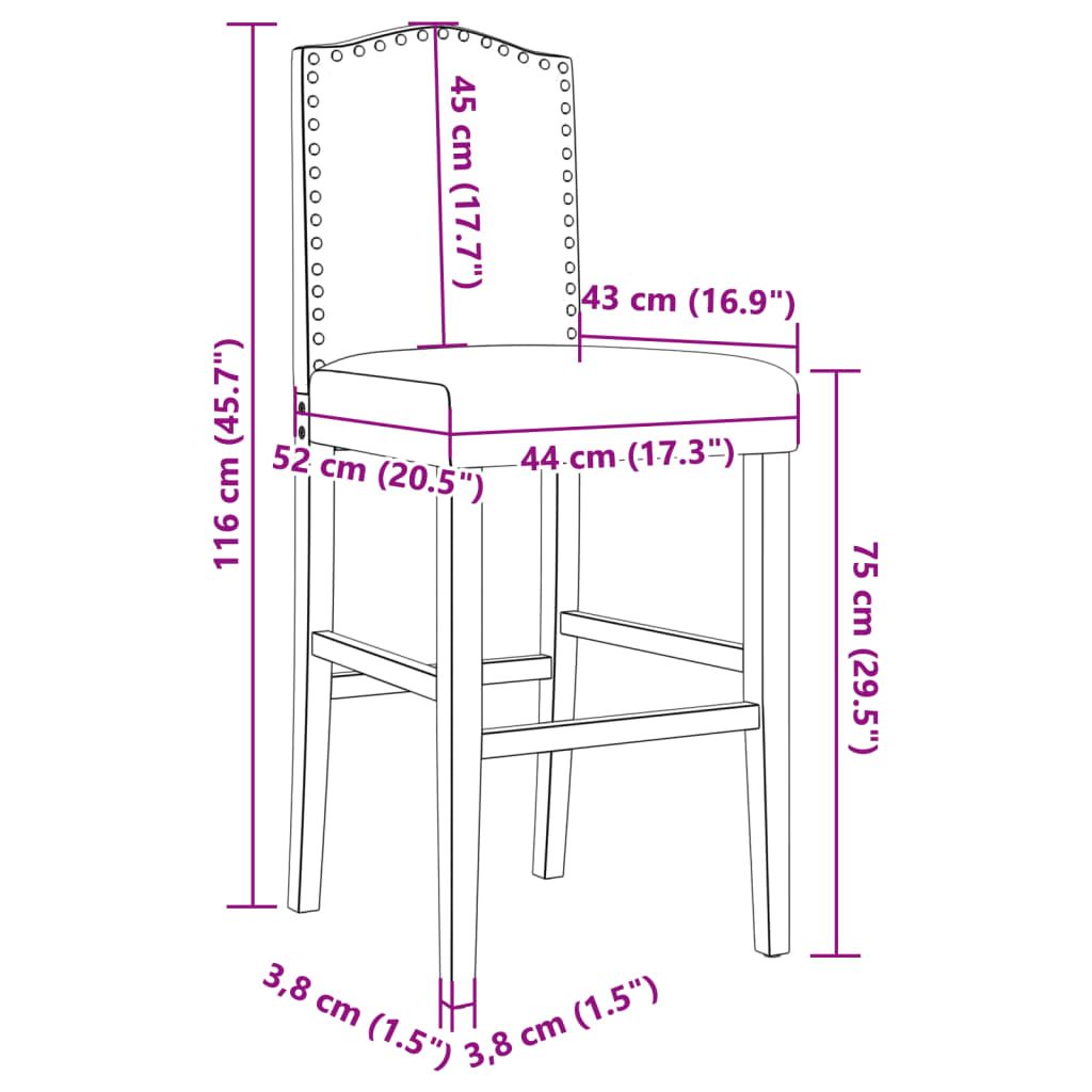 vidaXL Barski stol 2 kosa trden les kavčukovca in blago