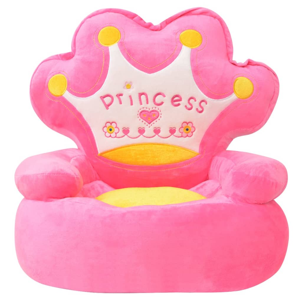 vidaLX Plišasti otroški stol Princess roza barve