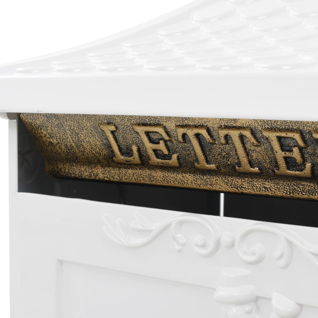 vidaXL Poštni nabiralnik s podstavkom starinski stil aluminij bel