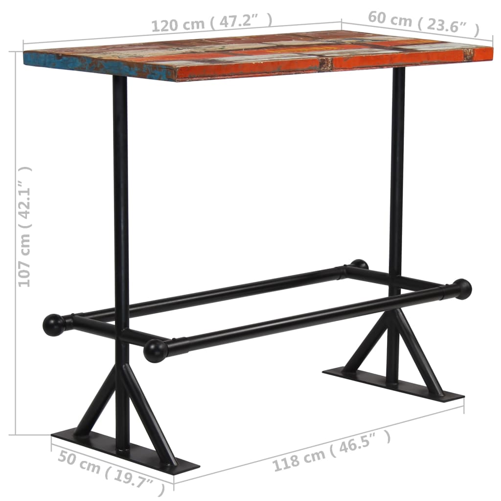 vidaXL Barska miza iz trdnega predelanega lesa 120x60x107 cm večbarvna