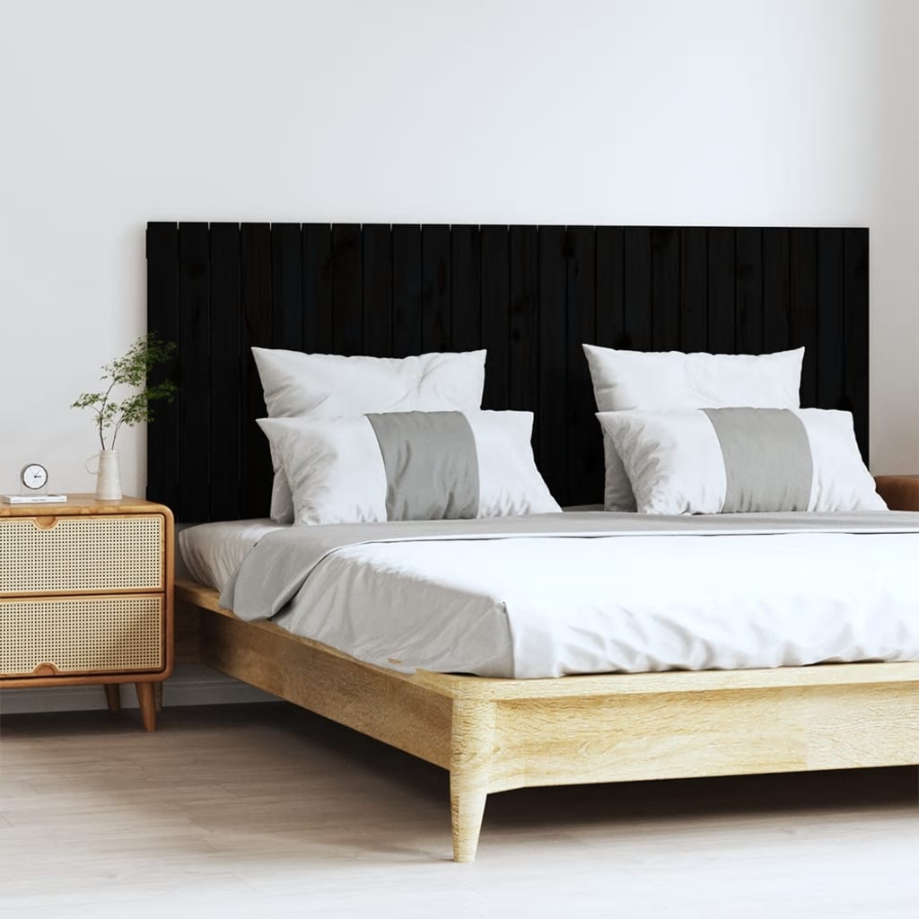 vidaXL Stensko posteljno vzglavje črno 159,5x3x60 cm trdna borovina