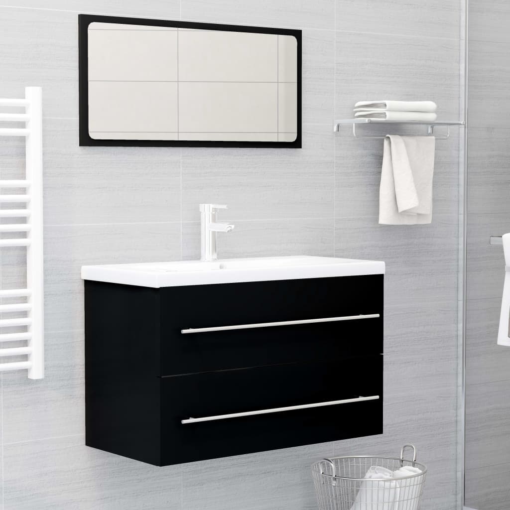 vidaXL 2-delni komplet kopalniškega pohištva črna iverna plošča