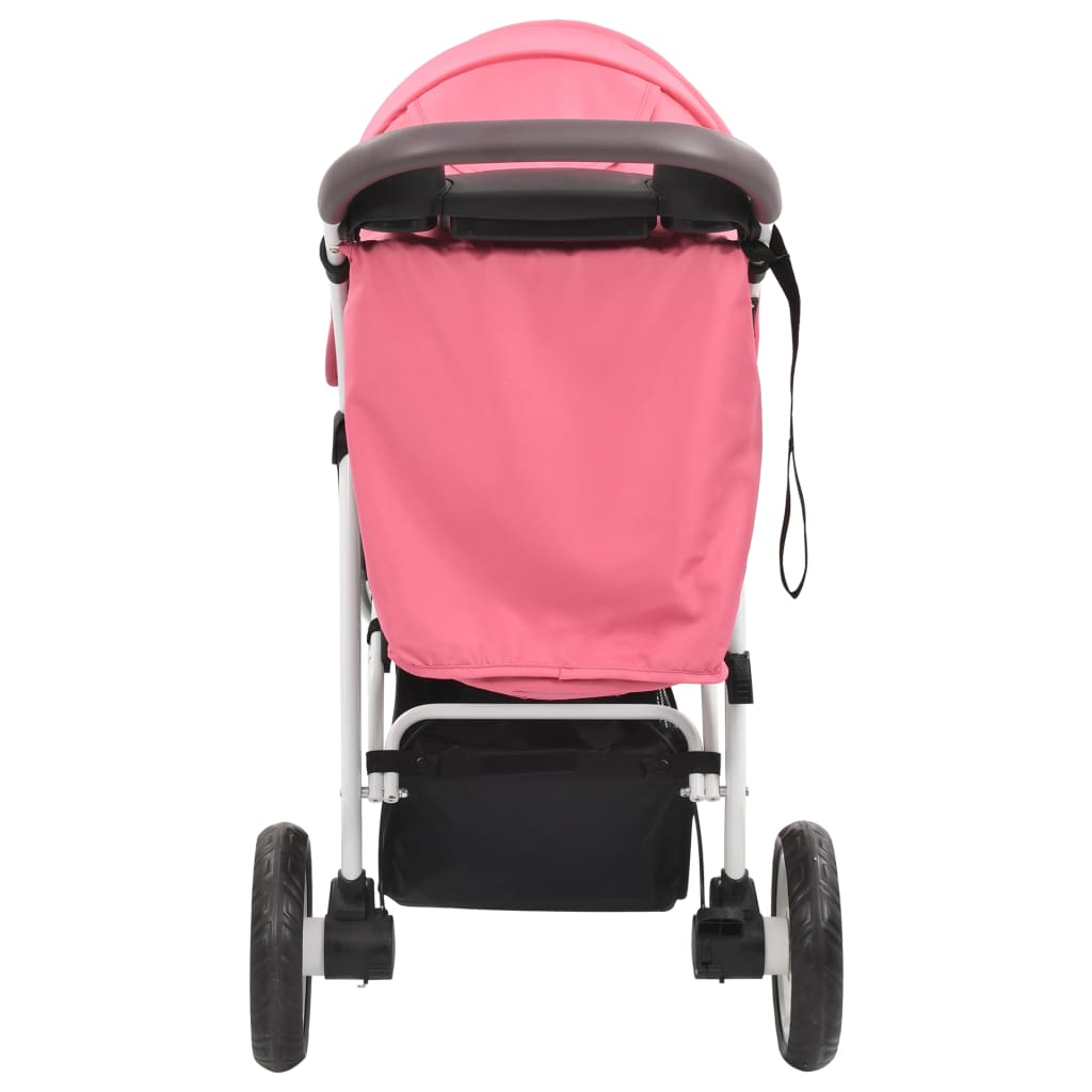 vidaXL Otroški voziček s 3 kolesi roza in črn