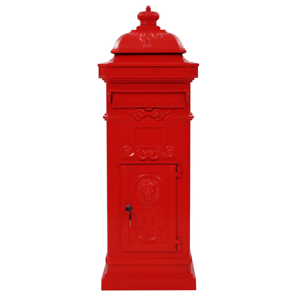 vidaXL Stoječi poštni nabiralnik aluminij starinski stil rdeče barve