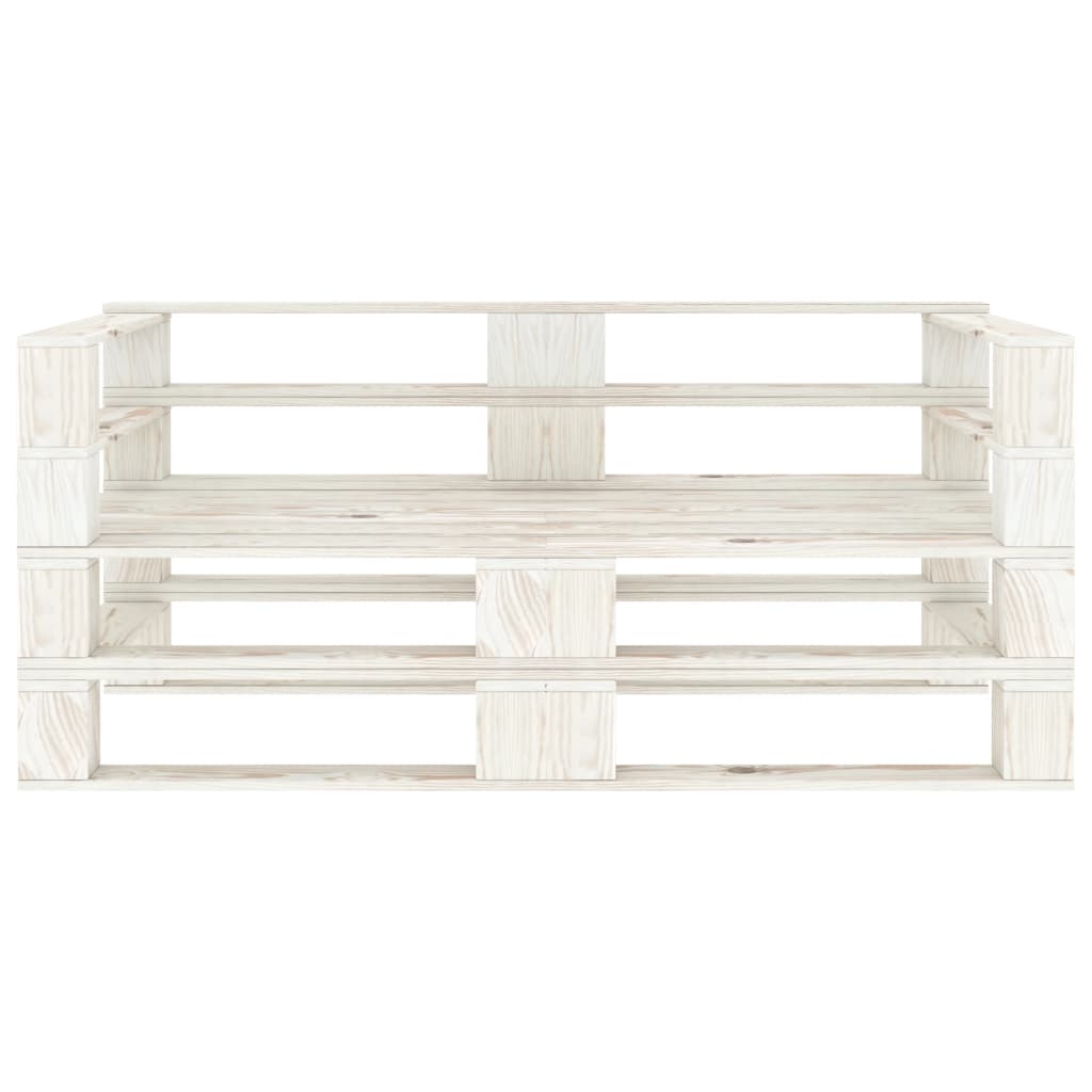 vidaXL Vrtni kavč iz palet bel dvosed lesen
