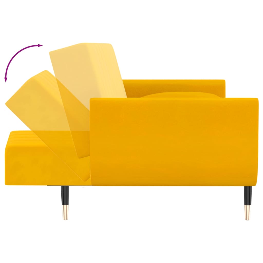 vidaXL Kavč dvosed z ležiščem, stolčkom in blazinama rumen žamet