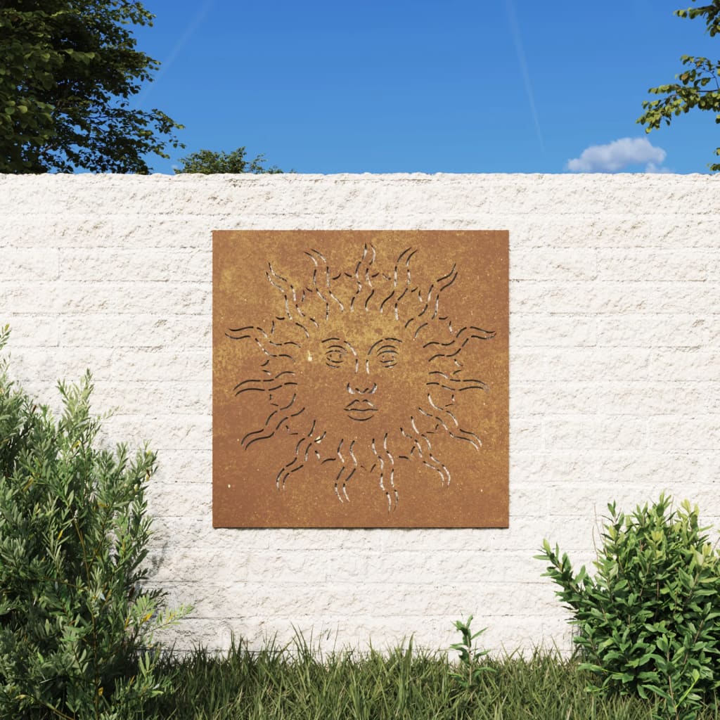 vidaXL Vrtna stenska dekoracija 55x55 cm corten jeklo sonce