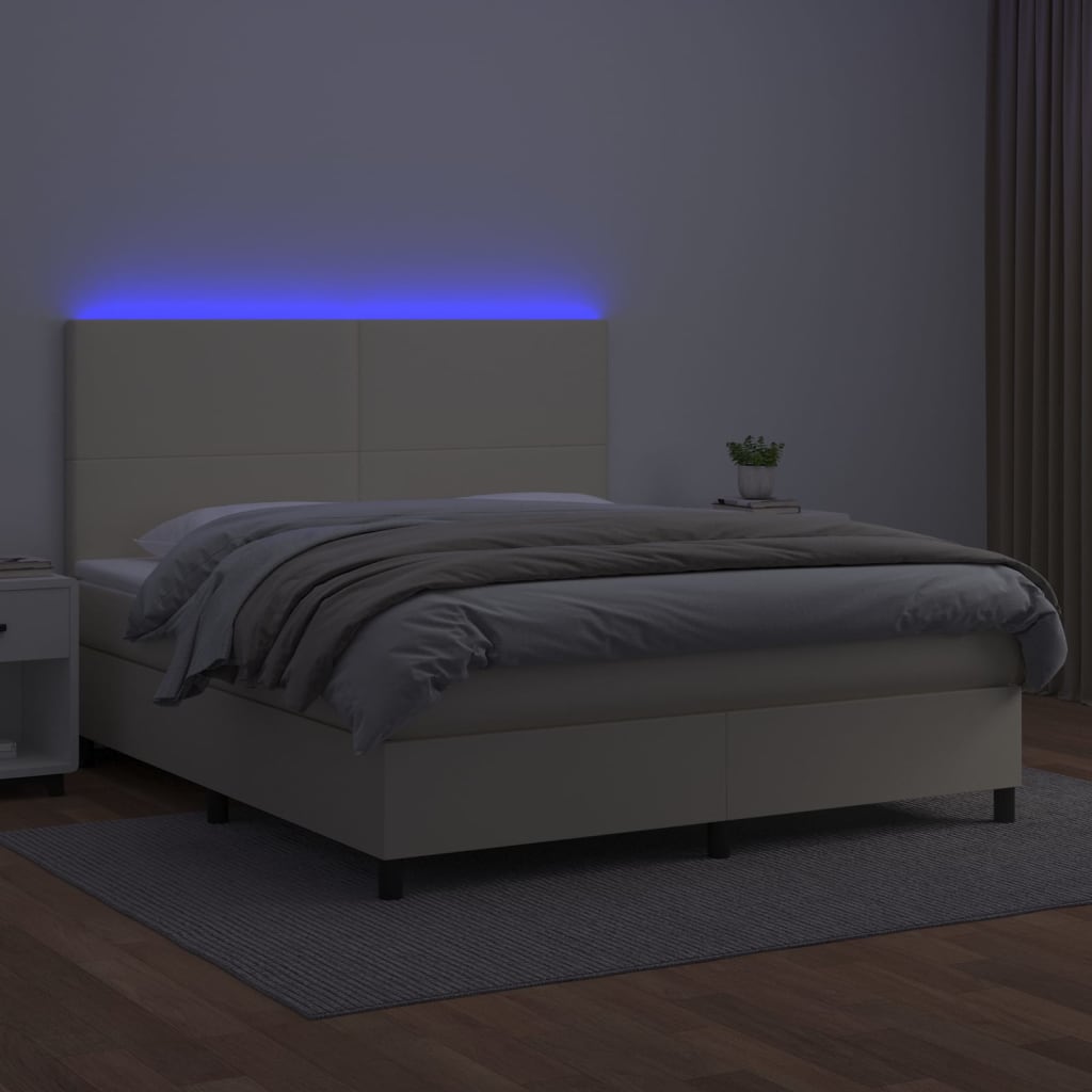 vidaXL Box spring postelja z vzmetnico LED krem 180x200 cm