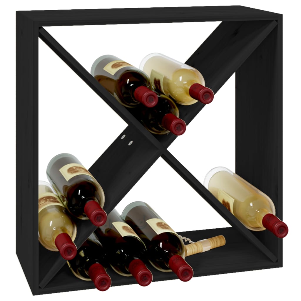 vidaXL Stojalo za vino Črna 62x25x62 cm trdna borovina